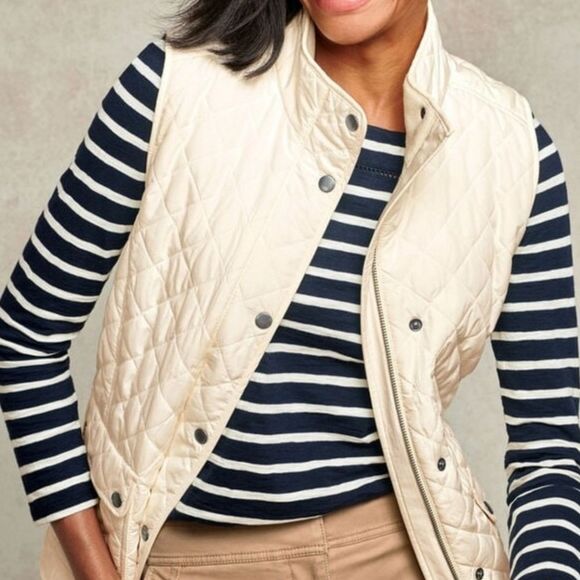 Talbots Ivory Quilted Fleece Lined White Zip Front Vest - Picture 1 of 13